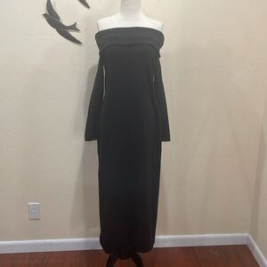 Peruvian Connection Black Pima Cotton Portrait Collar Long Sleeve Dress, M, NEW!